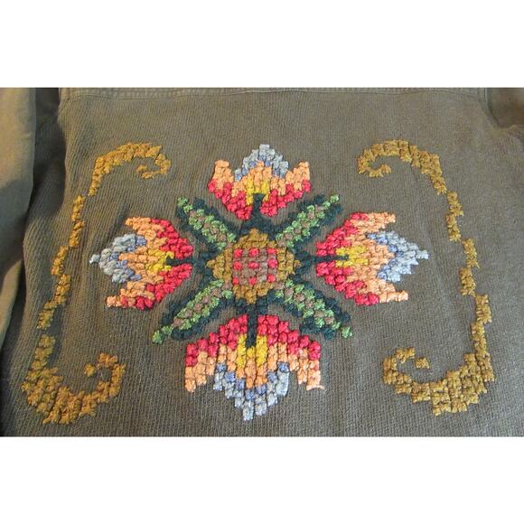 Miss Me Vintage Olive Green ButtonUp Long Sleeve Shirt Embroidered Back Ladies M - Picture 8 of 11